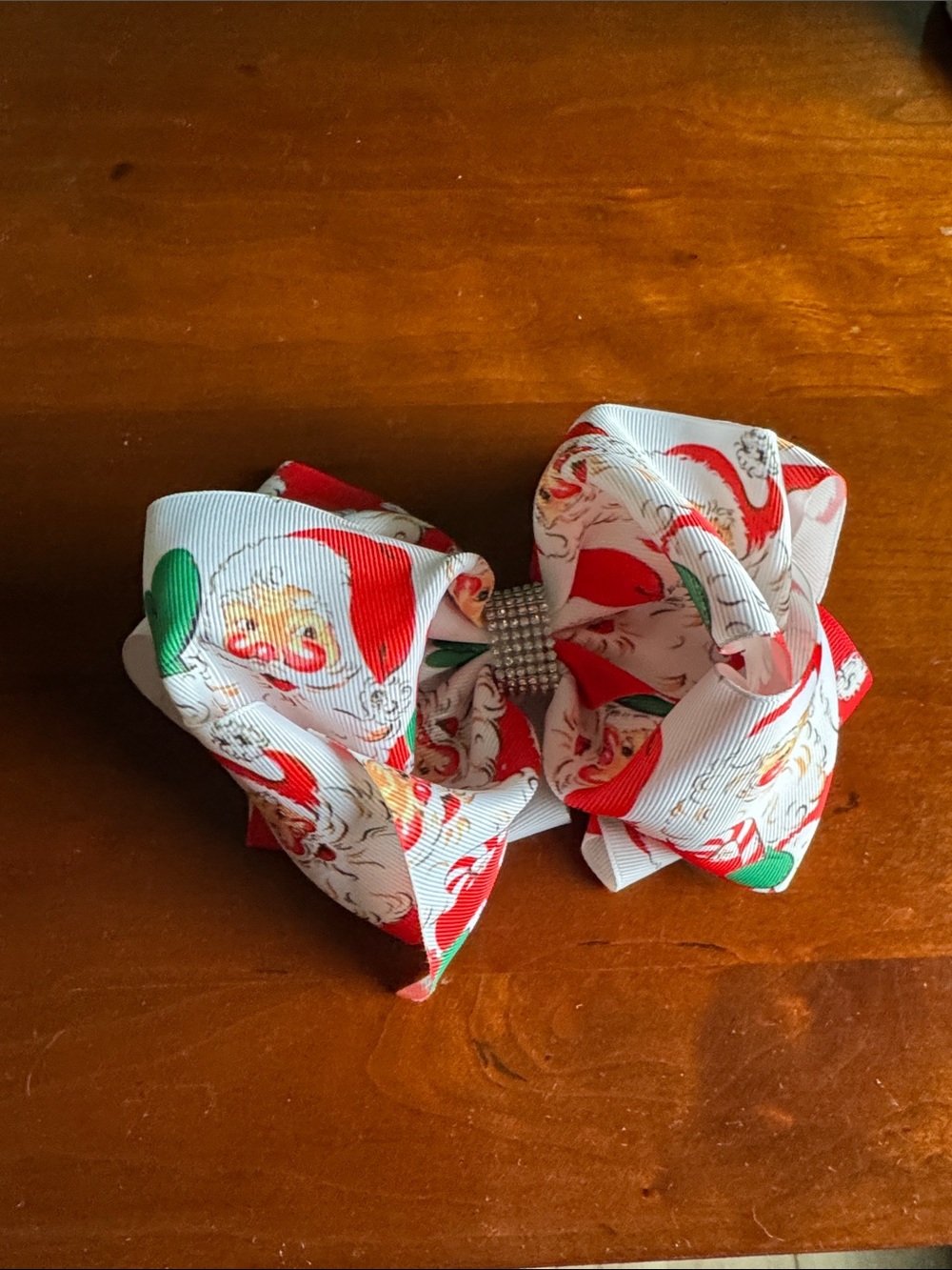 Santa Print Bow Hair Clip